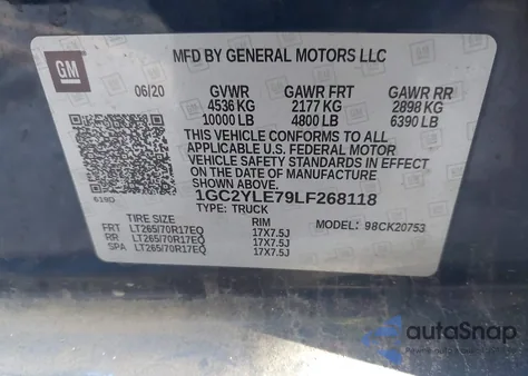 2020 Chevrolet Silverado 2500Hd 4Wd Standard Bed Wt from USA, damaged, VIN 1GC2YLE79LF268118